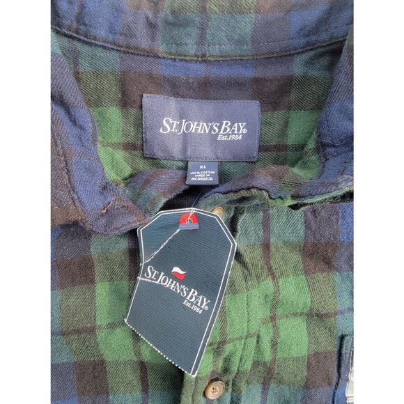 St John Bay Shirt Button Down Trout Run Plaid Cotton Casual Blue Outdoor Size XL - Picture 3 of 5